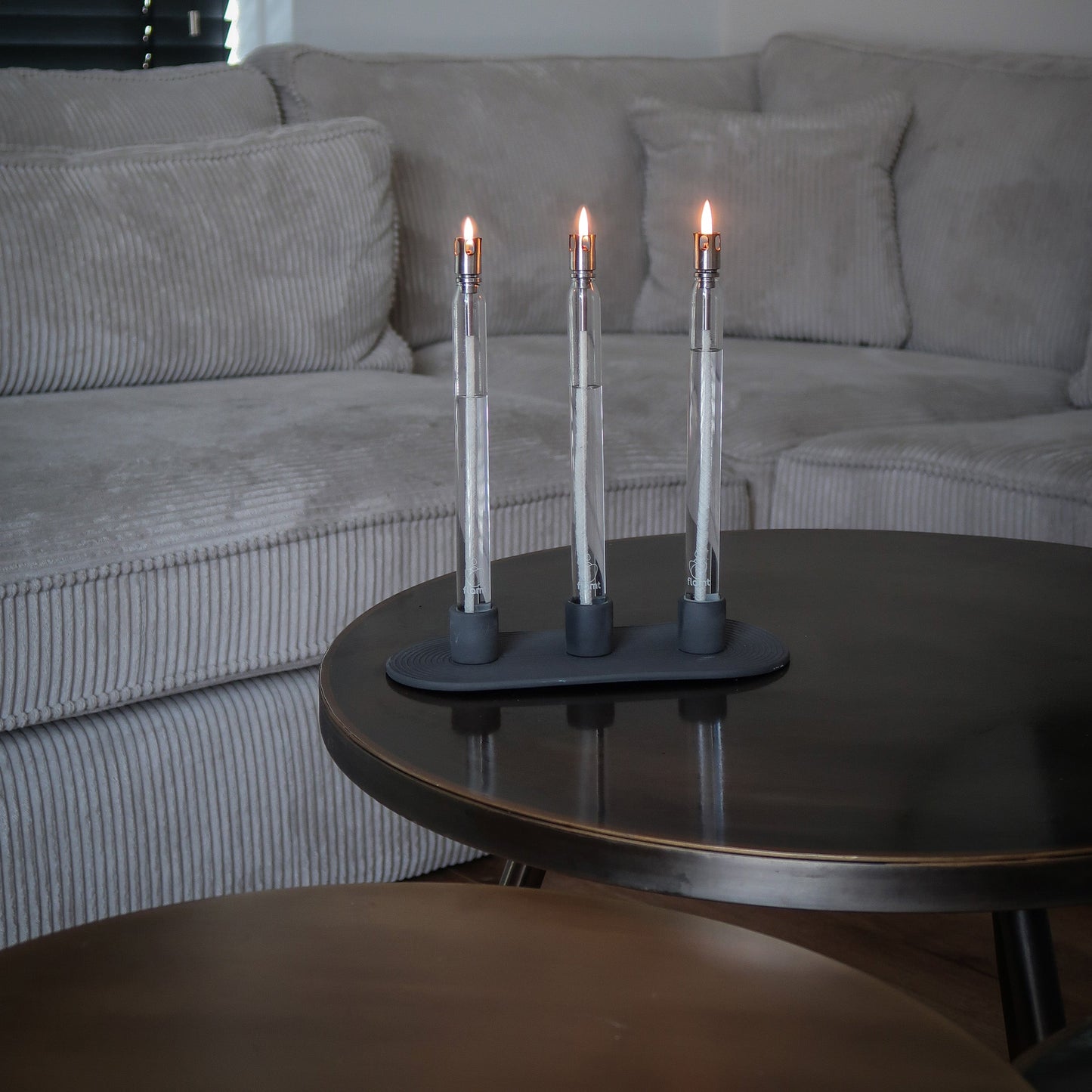 Combi Deal: Flamt Candle Triple 3.1 + Candlestick Light Gray Triple