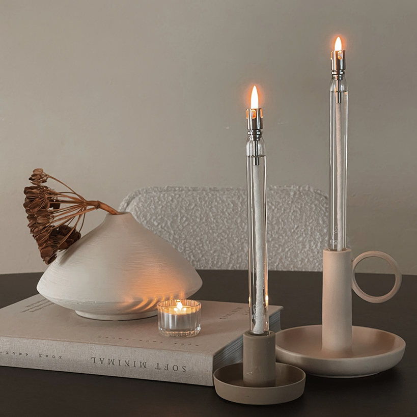 Combi Deal: Flamt Candle 3.1 + Candlestick Beige Earthenware